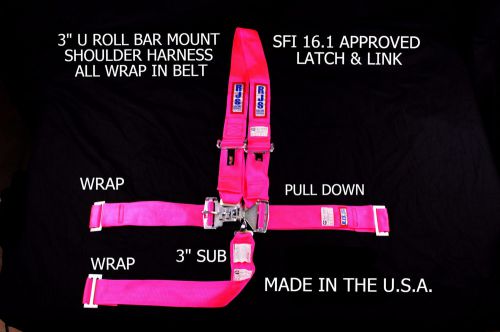 Rjs sfi 16.1 latch &amp; link harness dragster u wrap in 5 point hot pink 1126410