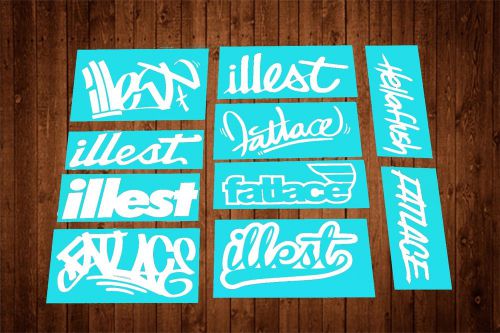 Illest &amp; fatlace combo set 10 decals stickers hellaflush jdm 8" white stance r