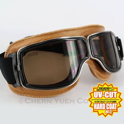 Vintage style motorbike glasses scooter aviator cruiser pilot goggles smoke lens