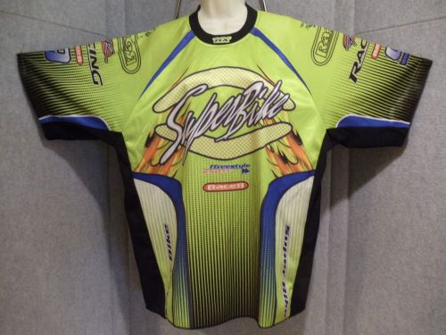 Super machine racing jersey, sht slv, lime green,blue,black and white w/ flames