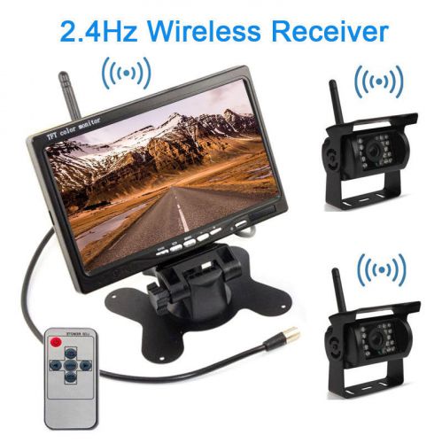7&#034; car rear view monitor+2 wireless rearview backup camera for truck trailer kit