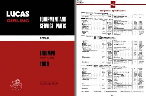 Triumph motorcycle 1969 - lucas girling ce830/69 equipment &amp; service parts