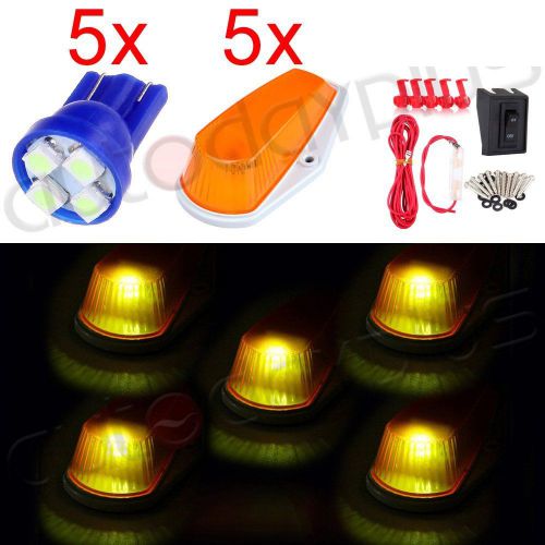 5pcs amber roof cab marker ice blue led light clearance  lamps + wiring for ford