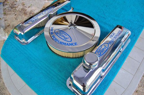 New chrome "ford high performance" fe 390-428-427 valve covers and air cleaner