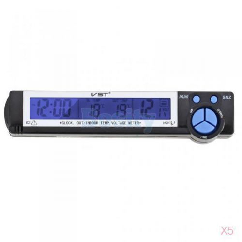 5x car lcd digital thermometer clock out/ indoor temperature voltage meter