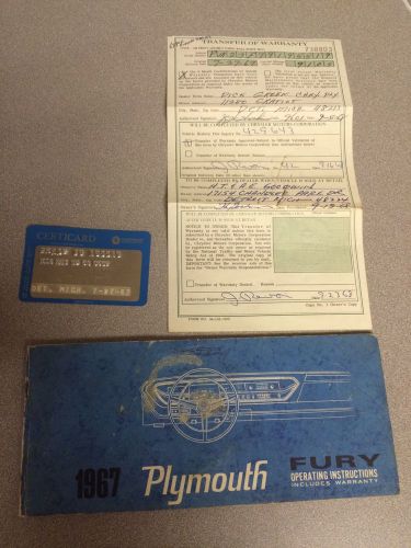 1967 plymouth fury original owners manual / operating instructions with id. db05