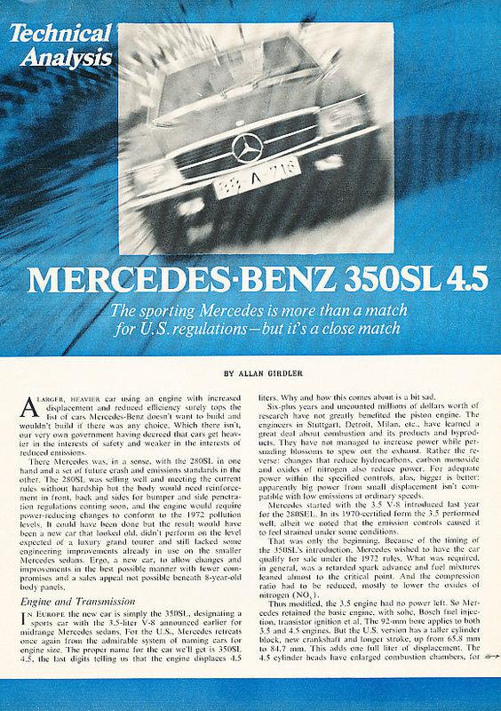 1971 mercedes benz 350sl 4.5 original road test article - g9