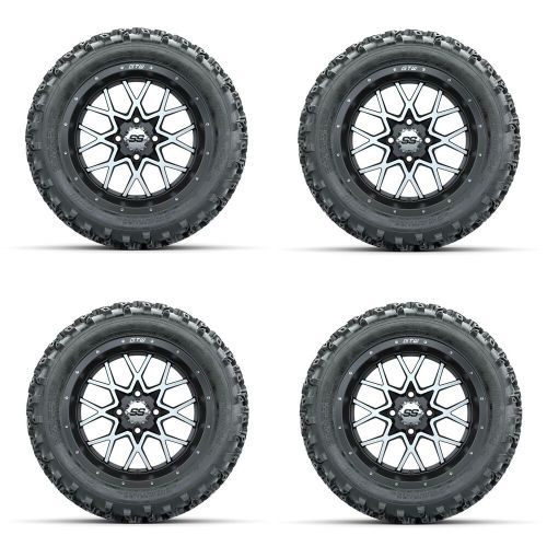 Golf cart gtw 14" vortex machined grey wheel | 23x10-14 rogue at tire | 4 set
