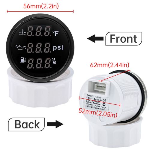 52mm 3 in 1 Multi-Function Car Digital Water Temp ℉ Oil Pressure PSI Fuel Gauge, US $28.89, image 12