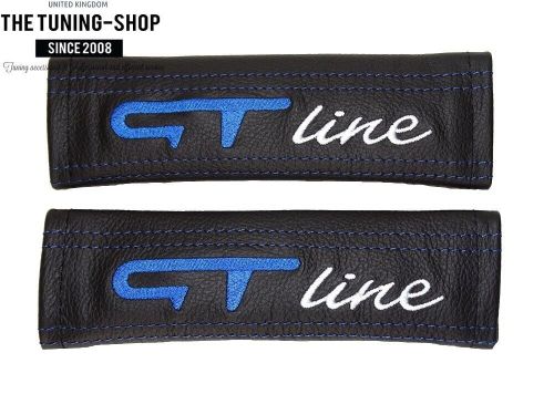 2x SEAT BELT HARNESS COVERS PADS LEATHER EMBROIDERY FOR GT line BLUE THREAD, US $54.99, image 2