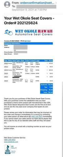 Wet Okole Seat Covers 2022 Honda Civic Front And Rear Seats, US $250.00, image 9