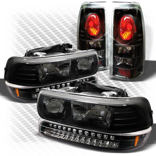 99-02 silverado black headlights + led bumper + black altezza style tail lights