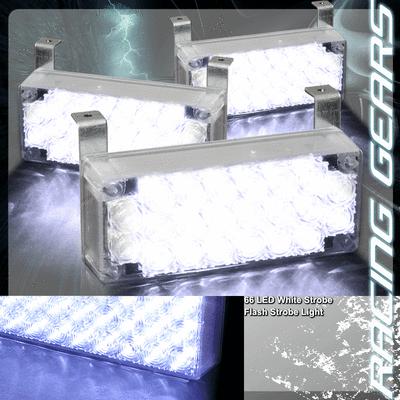 66 white led 12v 3x mode deck dash grille hazard flash strobe lights (3x panel)