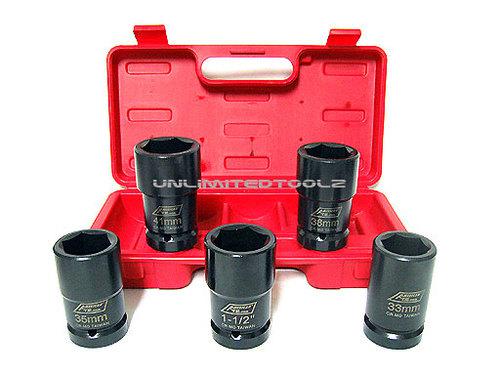1" dr. 5 pcs budd wheel socket set truck service tools tires high quality w/case