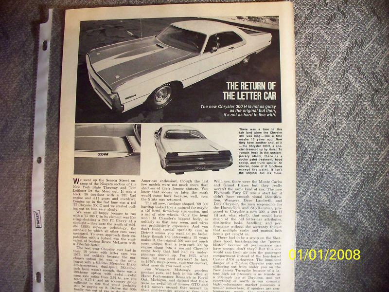 1970 chrysler 300-"h" in rare, orig.2 pg. article from 1970! frame it as a gift!