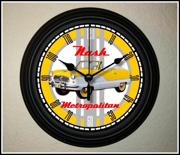 1960 nash metropolitan  - yellow - wall clock have a l@@k - fast&low shipping 