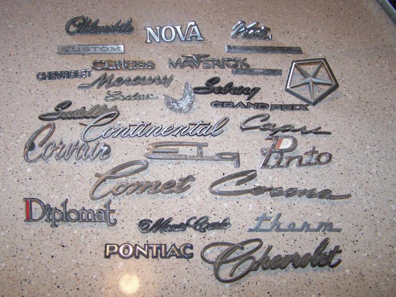 Vintage lot car emblem metal diplomat chevy nova comet capri corvair pontiac