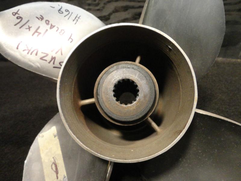 USED SUZUKI 14 x 16p 4-BLADE V6 STAINLESS STEEL PROPELLER OUTBOARD BOAT PROP, US $84.50, image 2