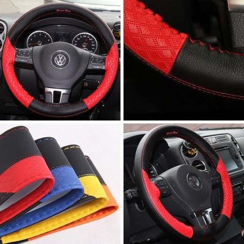M 14"-15" 38cm 47019 red leather wrap car steering wheel cover honda toyota bmw