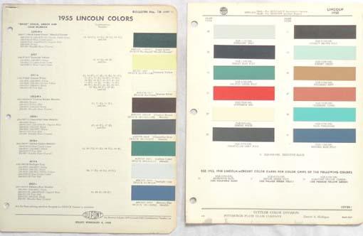 1955  lincoln  dupont and  ppg  color paint chip charts all models  original