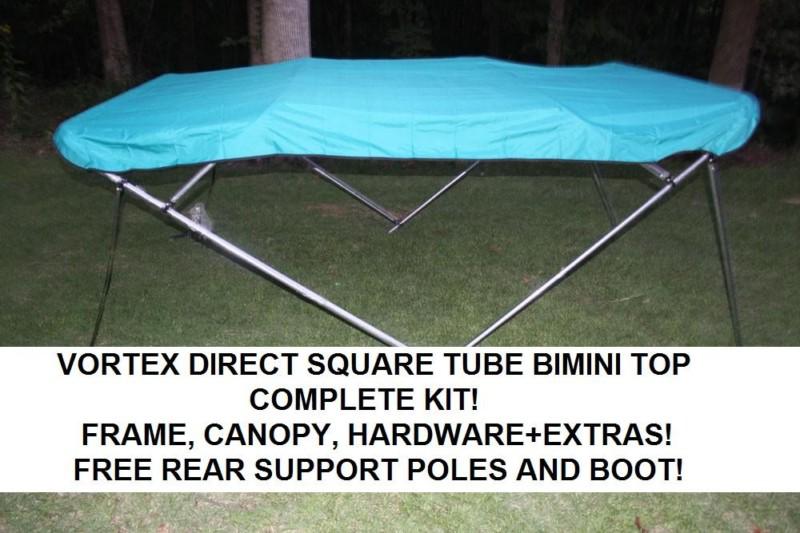 New square tube frame vortex 4 bow pontoon/deck boat bimini top 8' teal 97-103"