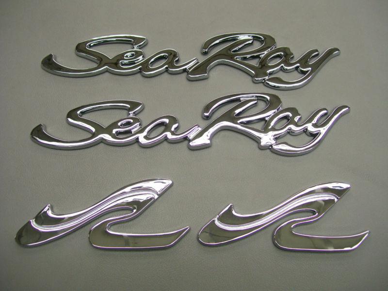 Searay chrome script and wave logo emblem set