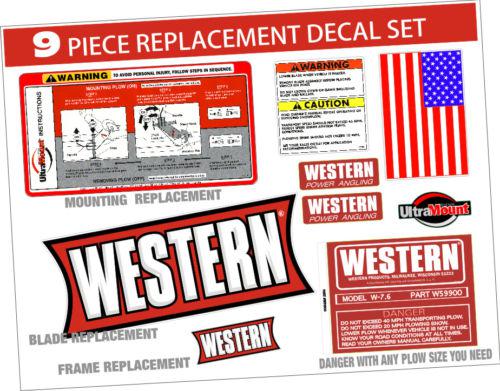 9 western snow plow decal kit blade warning- ultramount 9 piece decal set shown