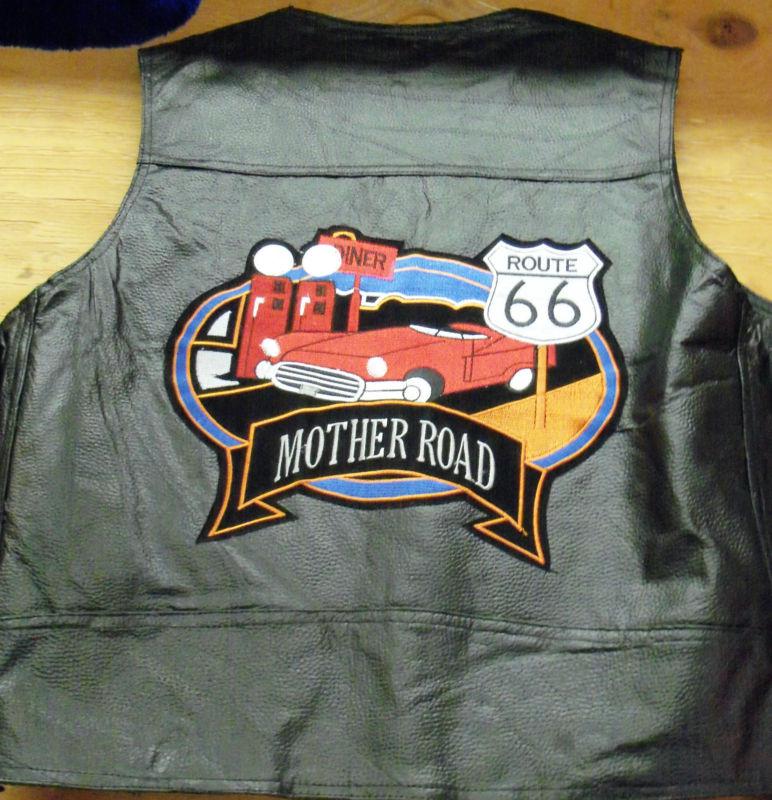 Leather biker vest new mother road route 66 black size size 3x 