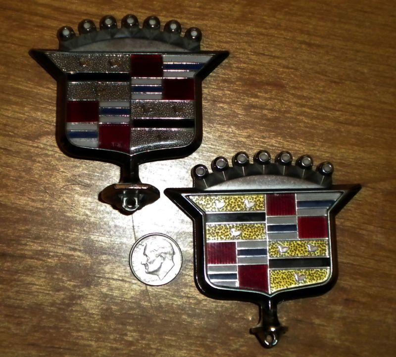 2 cadillac hood emblems, oem chrome. 2 1/2" x 2 1/2" vintage very good condition