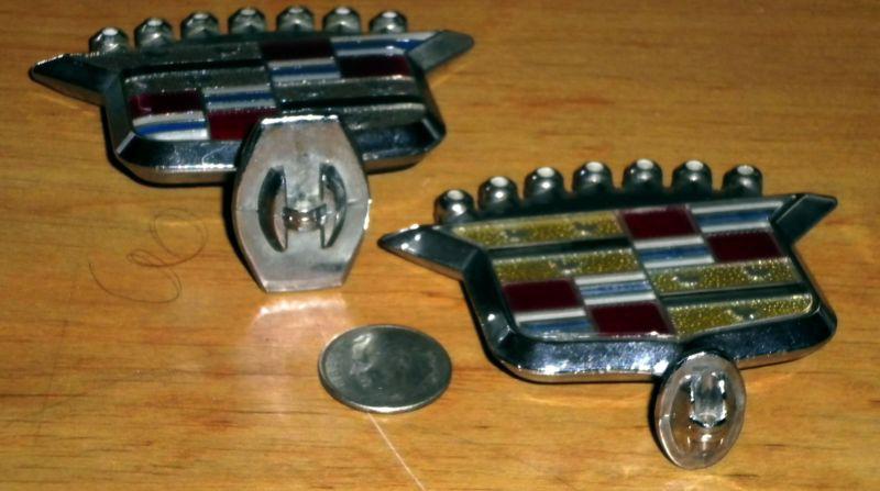 2 CADILLAC HOOD EMBLEMS, OEM CHROME. 2 1/2