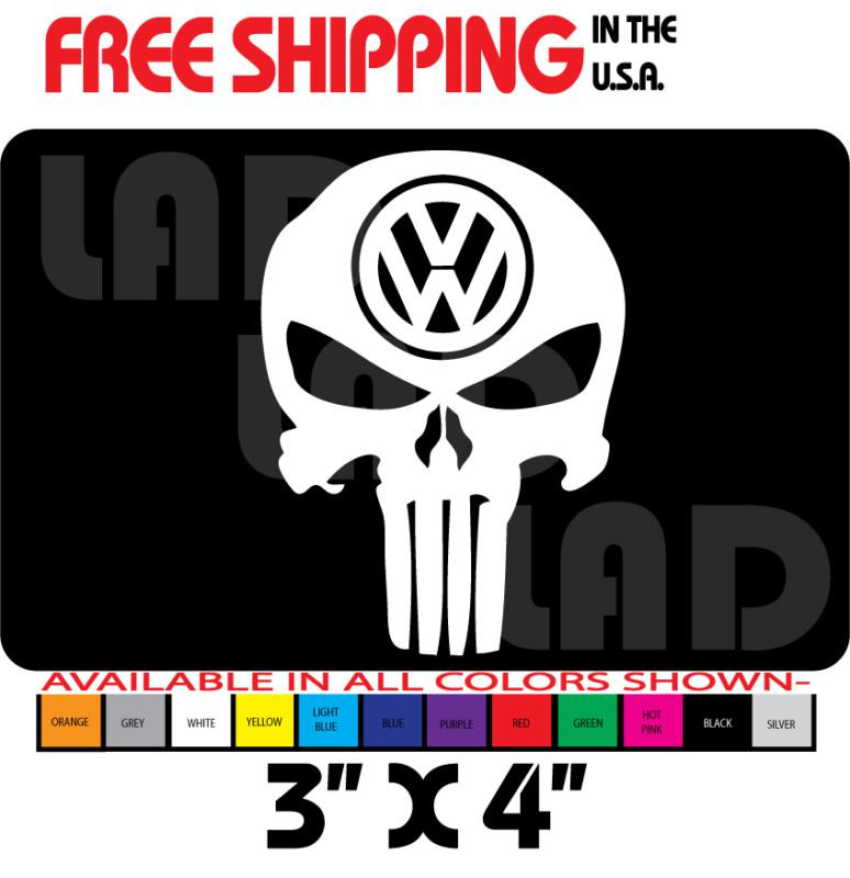 1- vw punisher sticker / decal 3" x4" white bug bus gti eos toureg jetta beatle