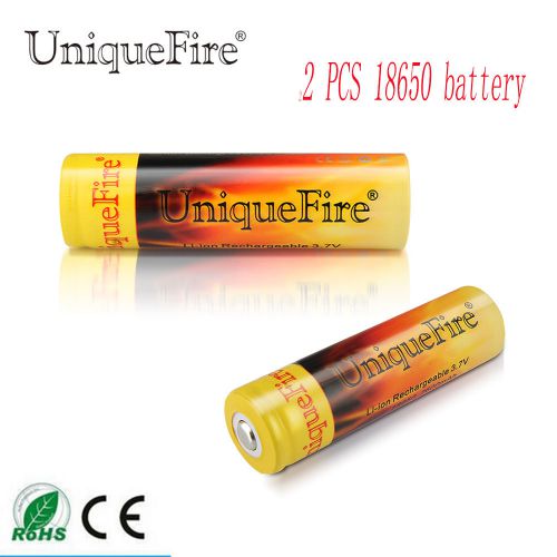 2pcs new uniquefire 3.7v li-ion 18650 rechargeable battery flashlight battery