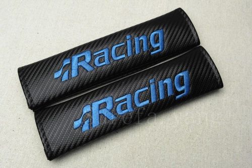 2pcs racing black carbon fiber &amp; embroidery car seat belt cushions shoulder pads