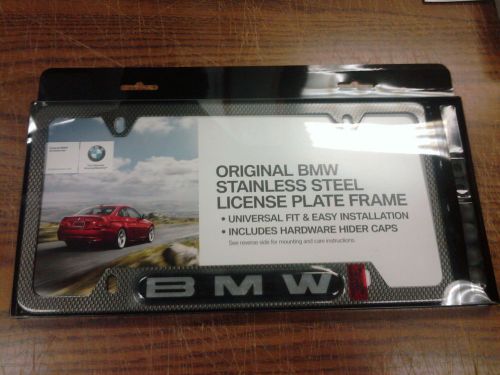 &#034;bmw&#034; faux carbon fiber license plate frame kit - raised &#034;bmw&#034; -factory oem item