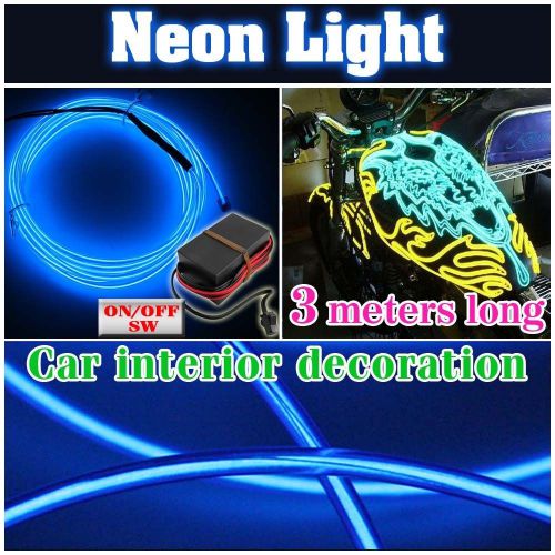Flexible neon light glow el wire rope car party strip + driver 3m 12v tube blue