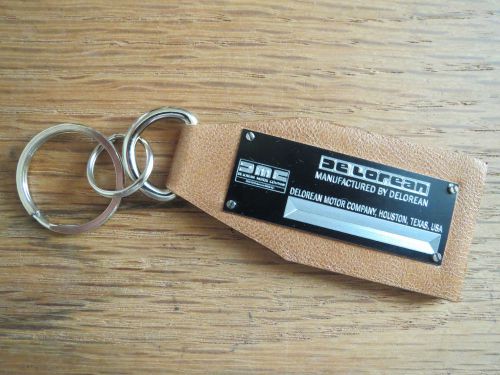 Vintage delorean dmc 12 data plate leather keychain