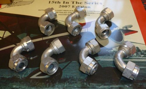 Lot of 7 aircraft ignition elbows cadmium plated steel 3/4 &amp; 3/4" nuts