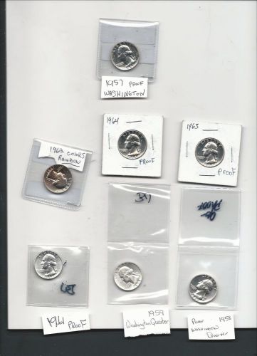 Lot of proof washington quarters: 1957  1958  1959  1961  1962  1963  1964 all f