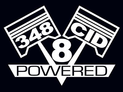 2 v8 348 cid engine piston decal set sticker emblems
