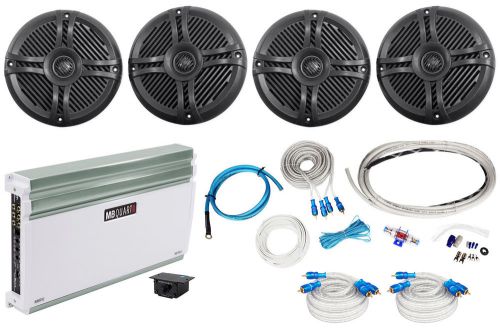 4) rockville rmsts65b 6.5" 1600w marine speakers+mb quart 5-ch amplifier+amp kit