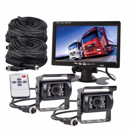 Rear view kit 7&#034; monitor + 2× ccd reversing camera 2x 66ft 4pin cable for truck