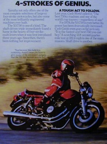 1978 yamaha 750 xs 750 motorcycle ad..... 4- strokes of genius xs7550