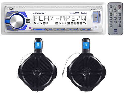 Dual mxd135bt marine digital media receiver+(2) rockville 8&#034; wakeboard speakers