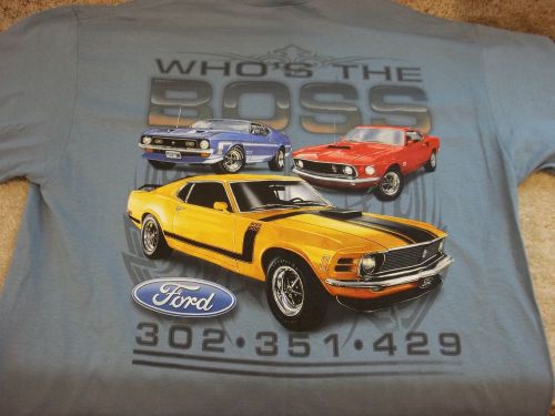 New mustang boss 302 351 429 light blue large t shirt "who's the boss" gildan