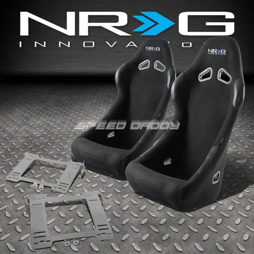 Nrg black cloth bucket racing seats+stainless steel bracket for mk4 golf/jetta