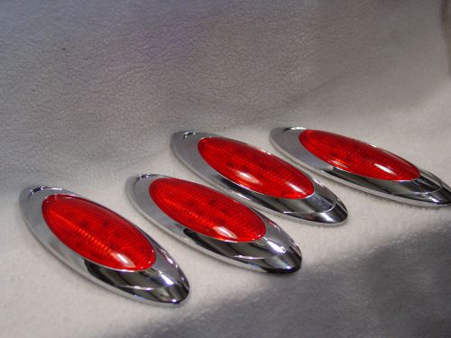 Chrome,flush mount oval led clearance marker lamps (lot of 4)