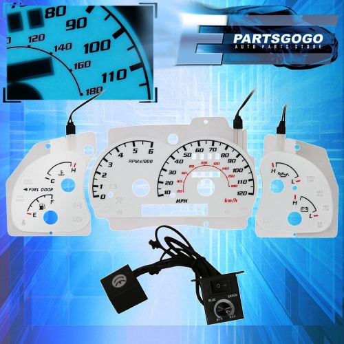 98 99 00 01 ford explorer white face indiglo reverse glow gauges w/ tach