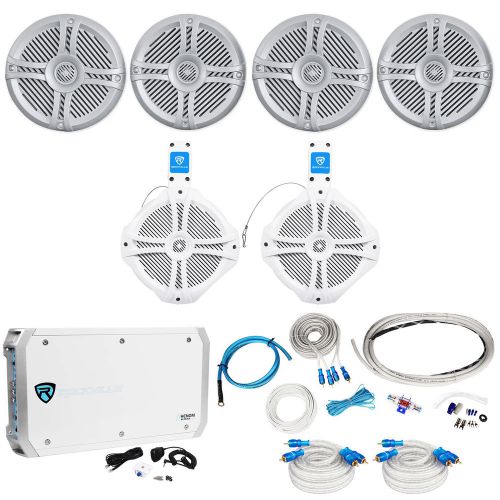 4) rockville rmsts65s 6.5&#034; 1600w marine boat speakers+8&#034; wakeboards+amp+wire kit