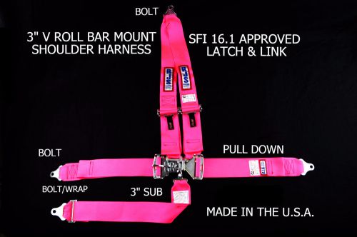 Rjs racing sfi 16.1 latch &amp; link 5 pt harness v roll bar mount hot pink 1126210