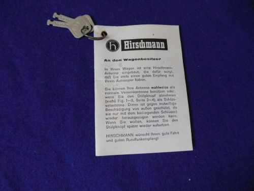 Nos hirschmann antenna instruction booklet with keys d/c 2/68 mercedes posrche